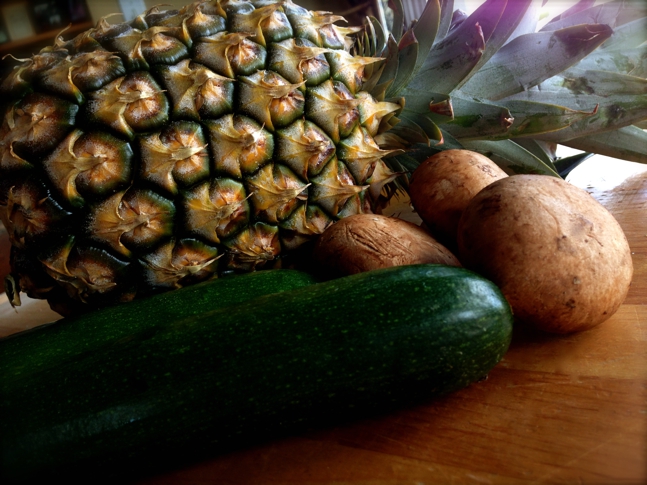 Pineapple, porcini mushrooms & zucchini for the skewers