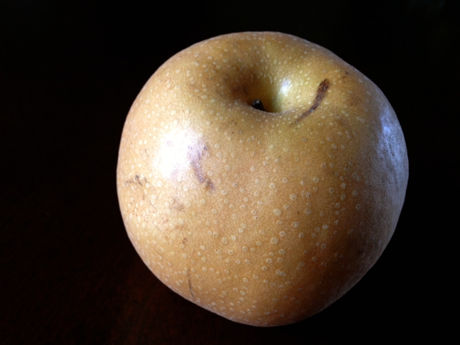 Asian Pear- looks a bit like a golden delicious apple but is definitely a pear in taste & texture
