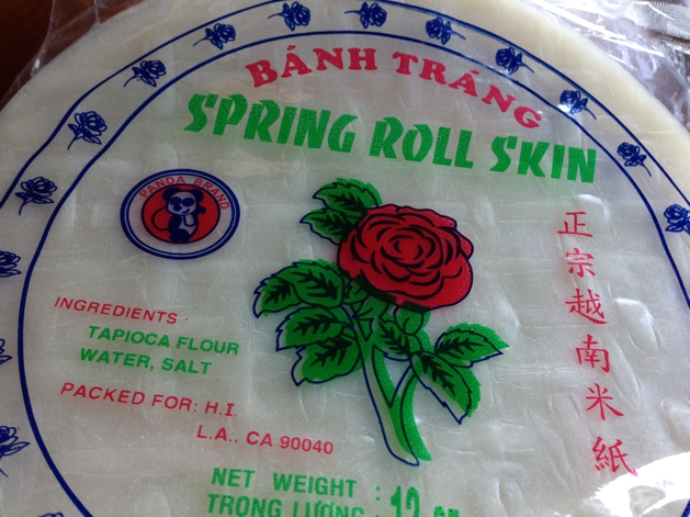 Spring roll skins are usually made from tapioca starch, water and salt. To purchase them you can click here. 