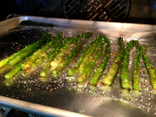Baked asparagus sprigs