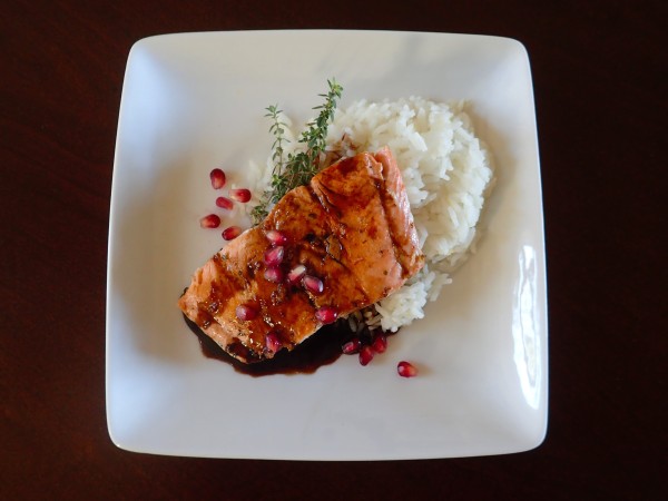 Grilled Salmon with Pomegranate Balsamic Reduction