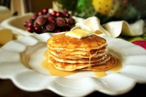 GF Pancakes with Eggnog Syrup