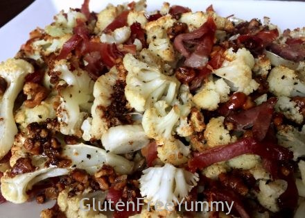 Browned Butter Walnuts & Truffle Salt over Roasted Cauliflower with Prosciutto